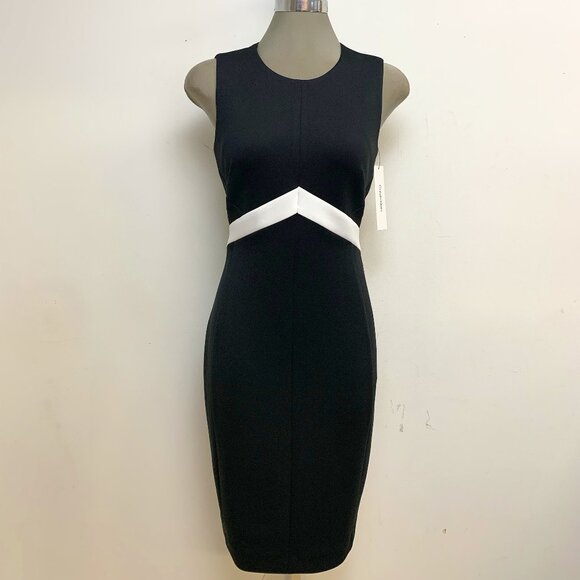 New! Calvin Klein Elegant Color Block Black White Sheath Dress - Picture 1 of 3